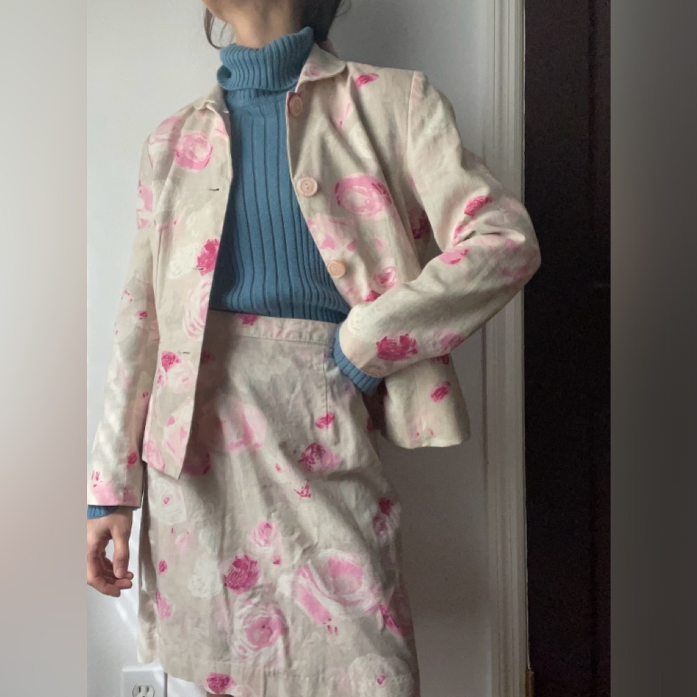 90’s linen / cotton floral suit set